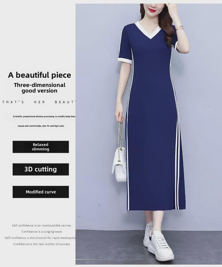 Robe Maxi Trapèze à Col V pour Femmes 2024 - Décontractée, Flatte le Ventre, Rajeunissante, Style Sportif