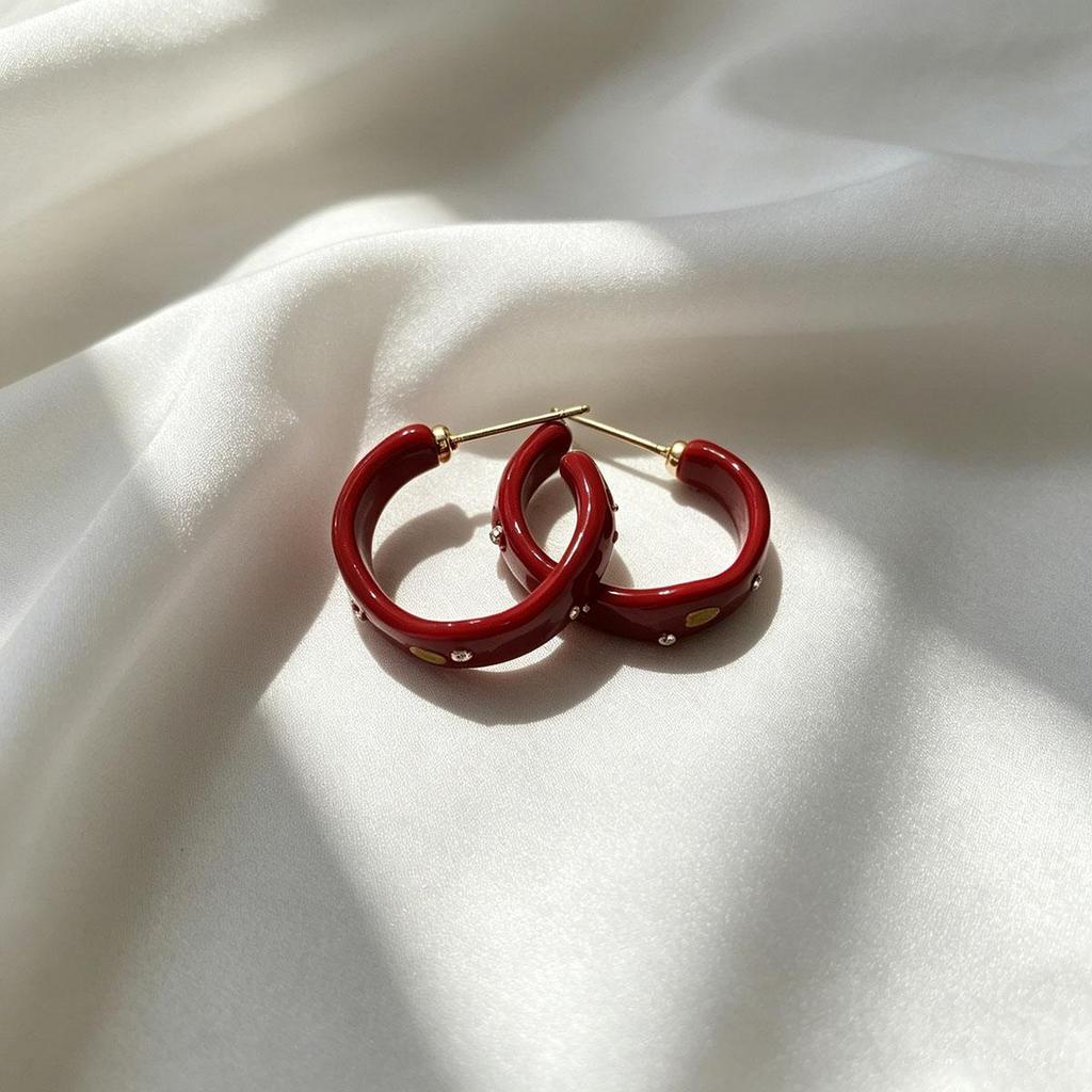 Vintage Red Glaze C-Shape Design Stud Earrings for Women, Gentle Atmosphere Versatile Daily Temperament Ear Hoop, Unique Ear Accessory
