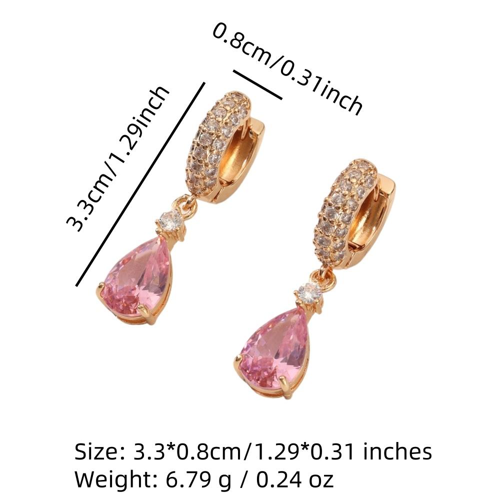 Golden Plated Copper Pink Teardrop Zirconia Drop Earrings for Women