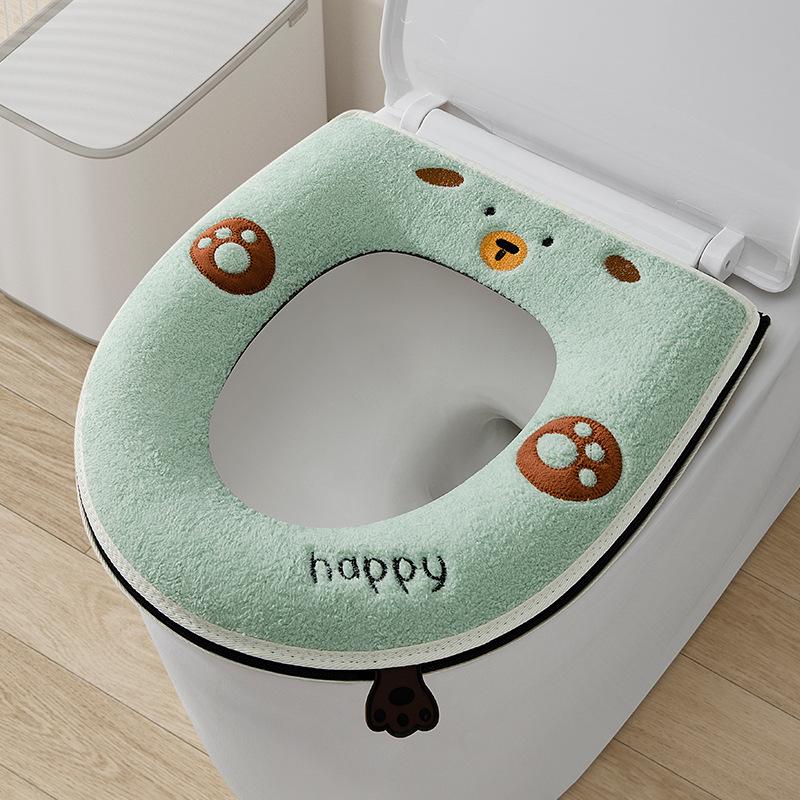 Universal Toilet Seat Cover Winter Warm Soft WC Mat Bathroom Washable Removable Zipper With Flip LidHandle