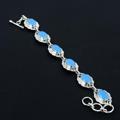 Modrý chalcedonový náramek Modrý chalcedonový drahokam ručně vyrobený 925 stříbrný náramek chalcedonový náramek na dárek náramek pro matku