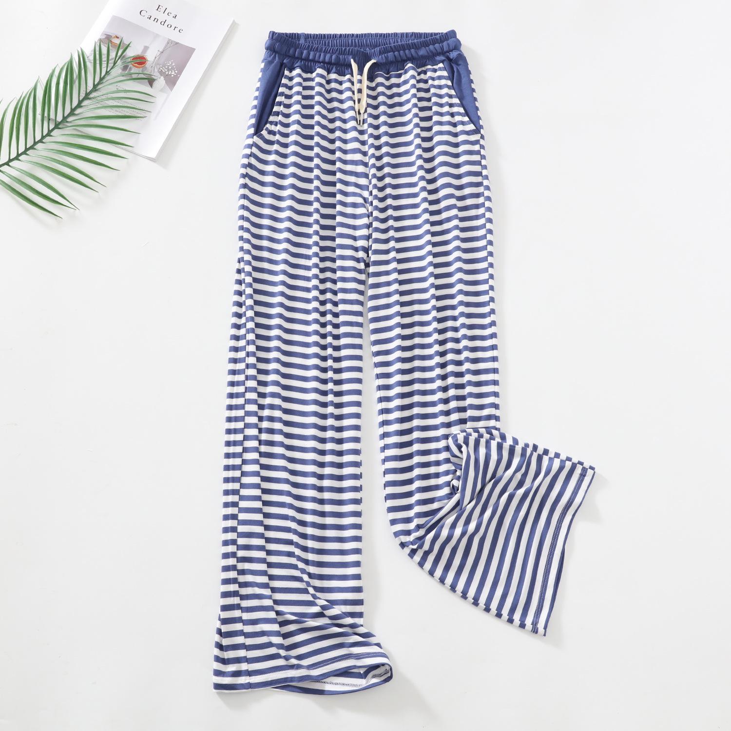 

Женские полосатые повседневные летние пижамные брюки из модала с высокой талией и широкими штанинами L (60-70 kg)