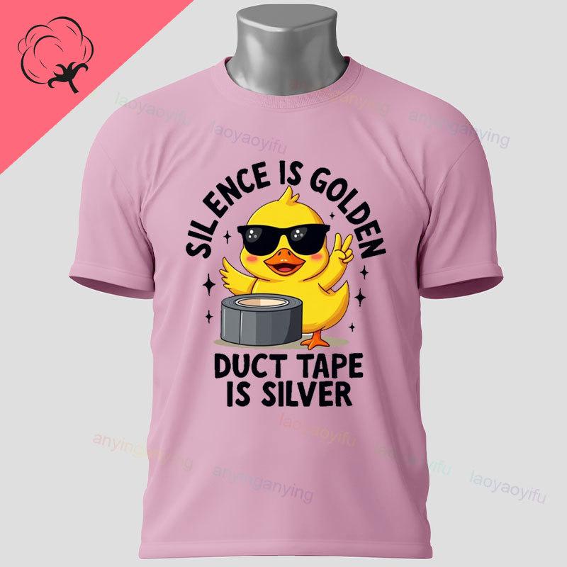 Funny Duckduct Tape Graphic Tshirt Black Casual 100 Cotton Shortsleeve Humor Style Tshirt For Everyday Outdoor Wear