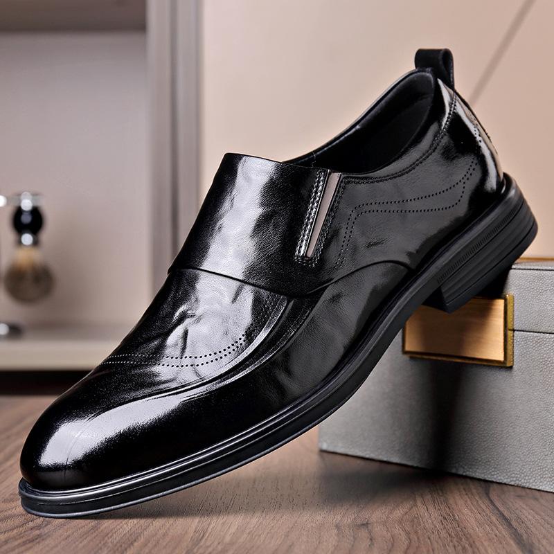 

Повседневные заостренные кожаные туфли мужские деловые туфли с одной педалью весна-лето британские свадебные туфли дерби для жениха 44 чёрный