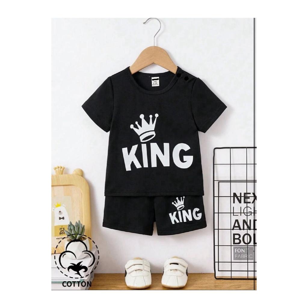 Boy's King Printed Black And White Shorts T-shirt Set