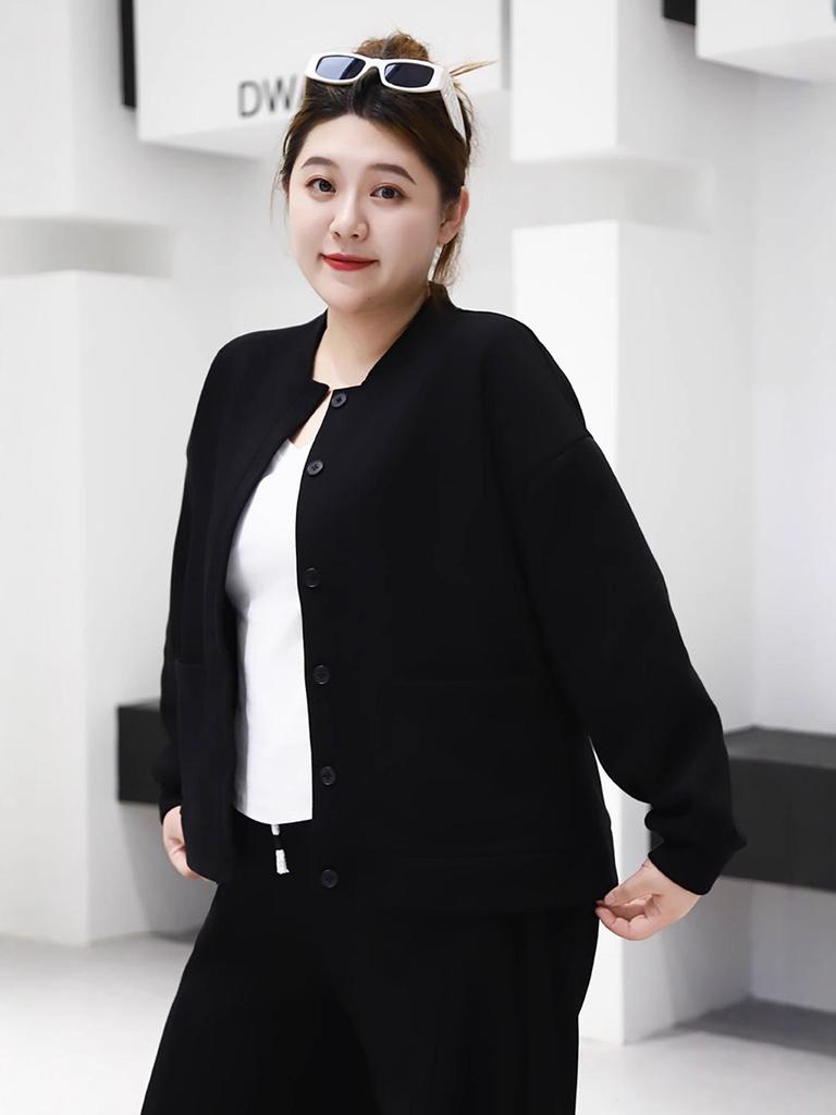 Women's Plus-Size Casual Long-Sleeve Slimming Baseball Jacket