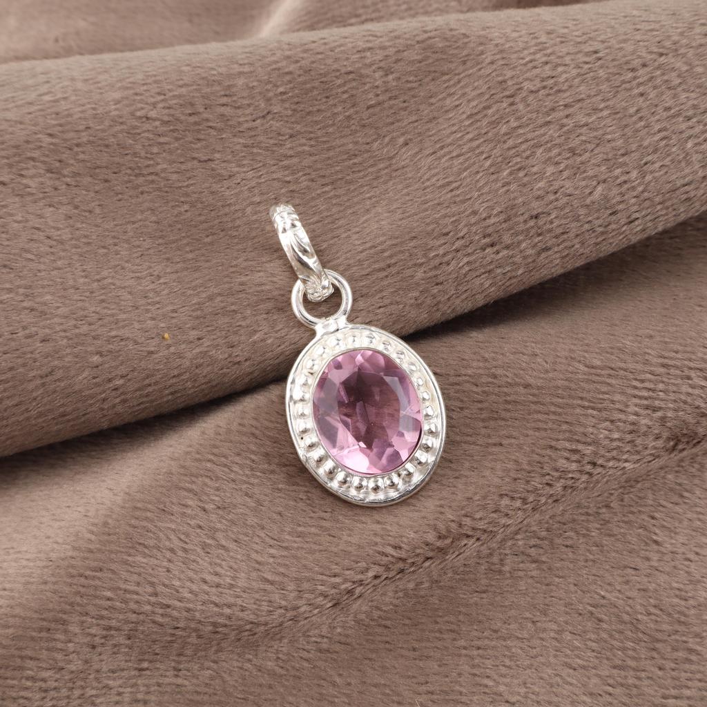 Morganite Pendant, Handmade Gemstone 925 Solid Sterling Silver Pendant Dainty Jewelry, Gift For Mother