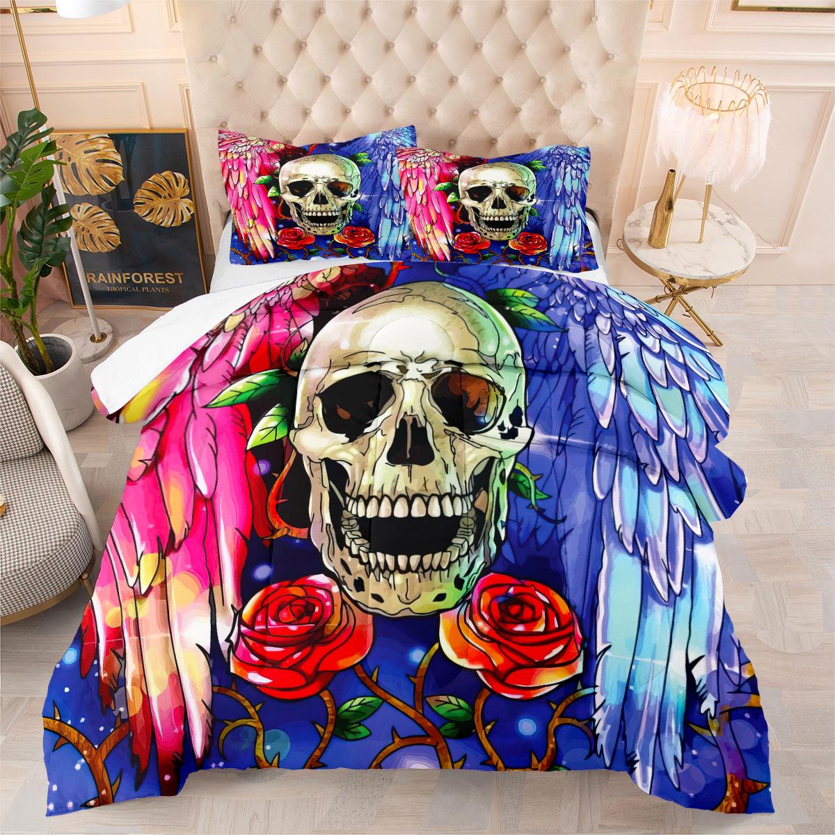 

Floral Winged Skull Rose Duvet Cover Set - 3 Piece Digital Print Bedding Set 172*218cm
