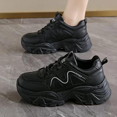Women New Fashion Platform Sport Shoes Women 2024 New Summer Black Casual Chunky Sneakers Women Mesh Leather Platform Shoes