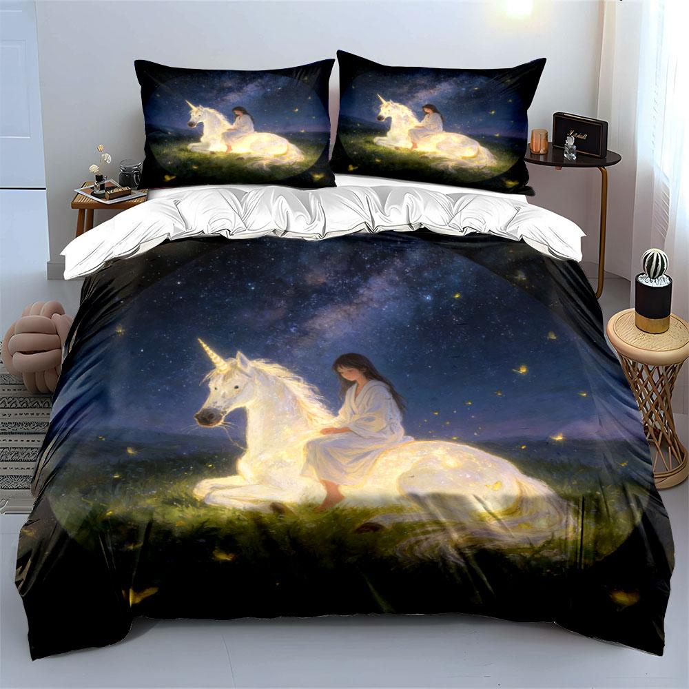 Unicorn Fairy Night Decor Set Soft Comfortable Duvet Cover Bedding Set Included 1*Duvet Cover & 2*Pillowcases, Gift