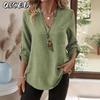 Women's Fashion Casual Solid Color Print Long Sleeve V Neck Blouses & Shirts