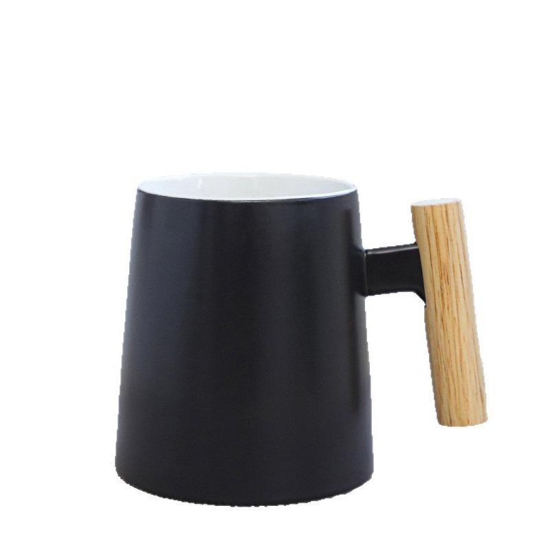 

Wooden handle Ceramic cup Coffee cup, mug with lid spoon 450ml