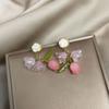 Pinkdudu 2023 Sweet Pink Rose Green Leaf Drop Earrings Fashion Creative Silver Needle Flower Earring for Women Jewelry PD1459