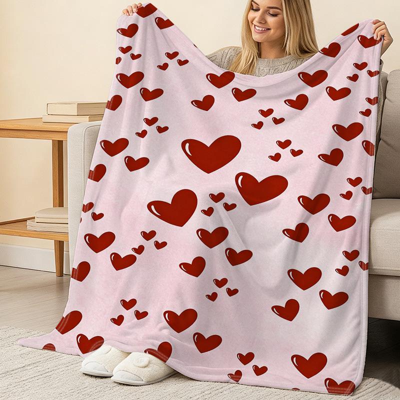 Love Themed Fleece Flannel Blanket Soft Skin-friendly Warm Short Plush Throw, Ideal Valentine’s Day Gift for Bedroom Home