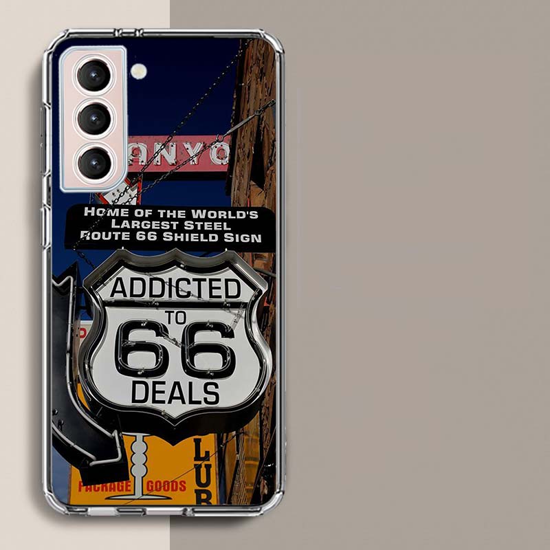 America Route 66 Phone Case For Samsung Galaxy S25 Edge S24 S23 FE S21 S20 S10 Plus S22 S26 Ultra Cover Clear Cases TPU Capa She