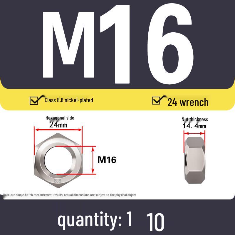 High-Strength Nickel-Plated Hex Nut Collection: Grade 8.8 Cap & Bolt Nuts M3-M12