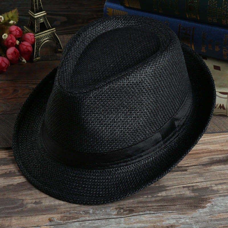 Summer Straw Hat Men's Outdoor Sun Hat Breathable Beach Hat British Performance Jazz Hat Children's Gentleman's Top Hat