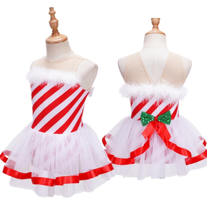 

Рождественское нарядное платье для девочек, костюм леденца, рождественский праздничный наряд, балет, танец, фигурное катание на коньках, трико-пачка, платье принцессы