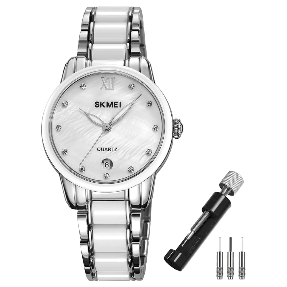 Elegant Women s Ceramic Watch White Simple Waterproof Stainless Steel Business Style Silver