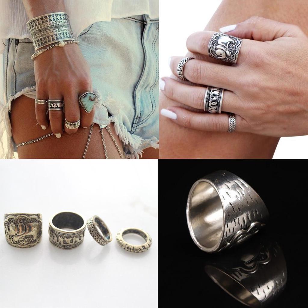 bagues bijoux style bohème ethnique stack knuckle antiquité argenté turquoise