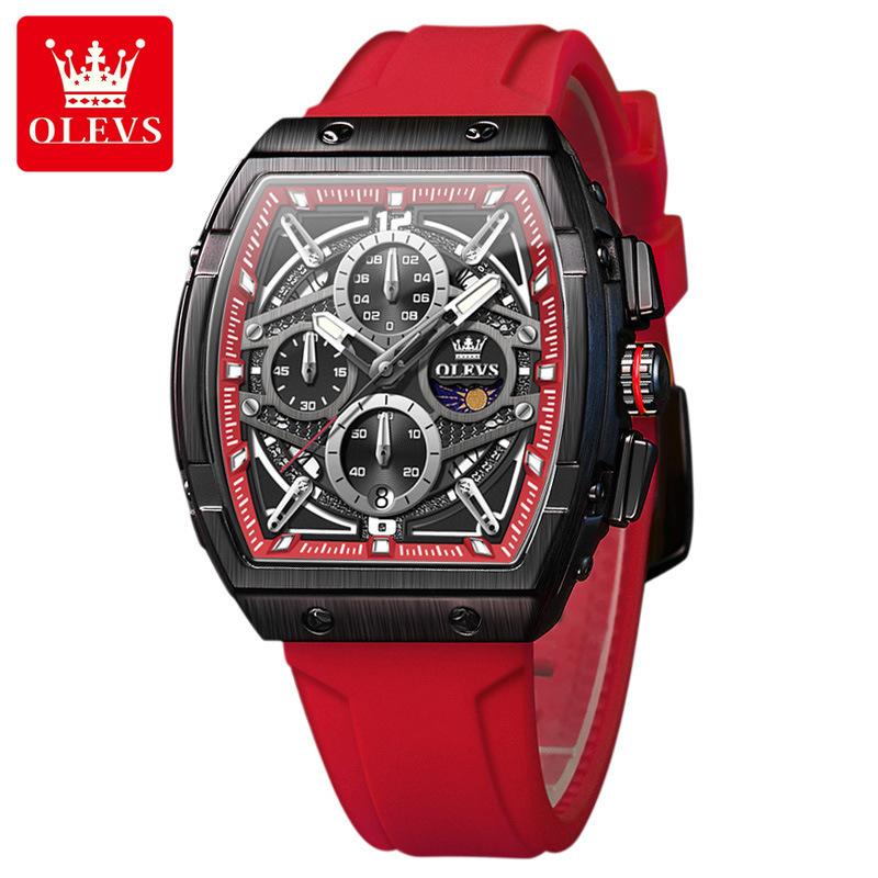 Men's Watches Hollowed Quartz Wristwatch Silicone Strap Tonneau Large Dial Design Waterproof Luminous Watch