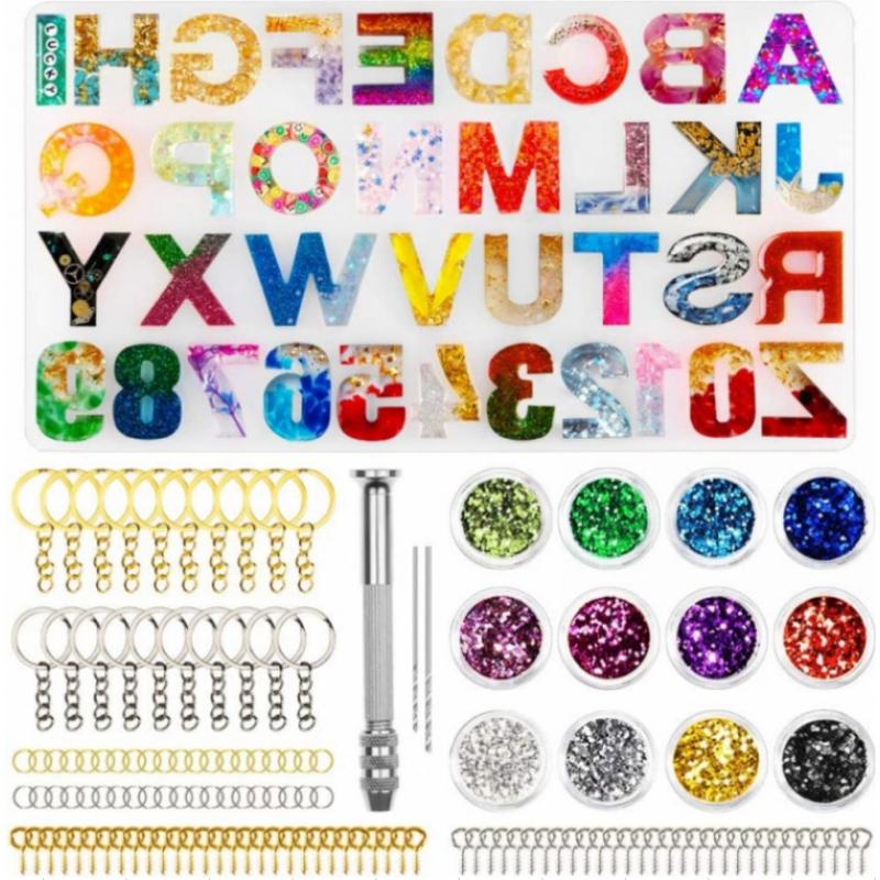 186 Pieces Silicone Resin Casting Molds Starter Kit , Alphabet Number Molds for Resin Casting, DIY Crystal Glue Jewelry Mold Set