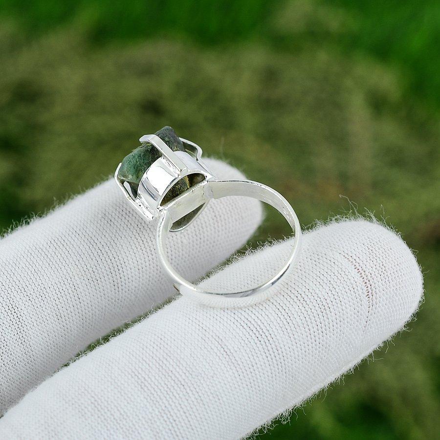 Natural Green Stone Rough Multi Stone Ring Size 8.5 925 Silver For Girls