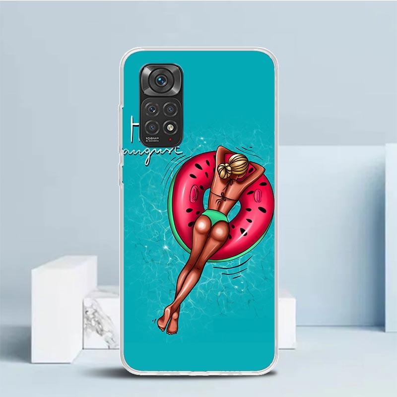

Чехол для телефона Девочка Фламинго Летний Пляжный Для Xiaomi Redmi Note 15 14 14S 13 12S 12 Pro Plus 11S 11 11T 11E 10S 10 + Мягкий ТПУ Задняя П Redmi Note 13 Pro 5G