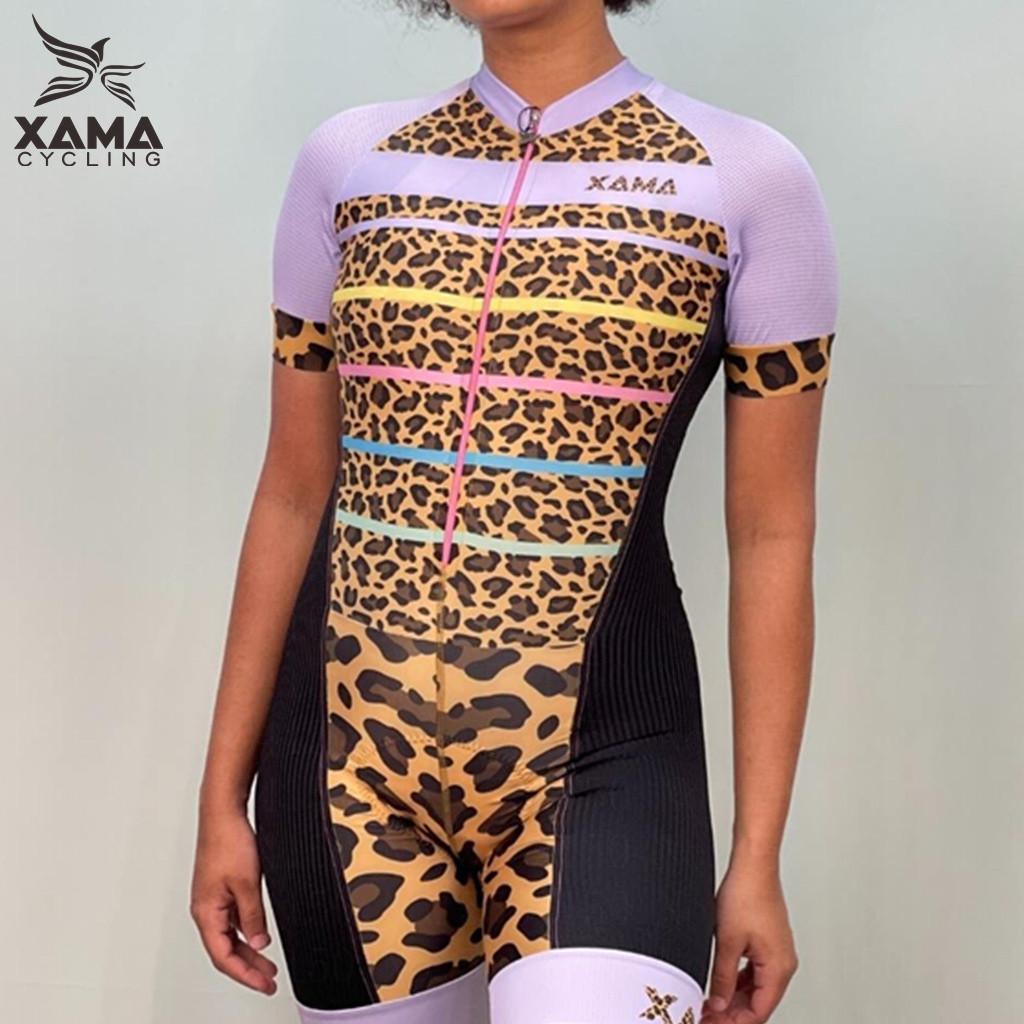 Dámský cyklistický overal Xama Cycling Sexy leopardí overal s krátkým rukávem Tri Suit Oblečení na cyklistický závod Pro velikosti 2XS-4XL
