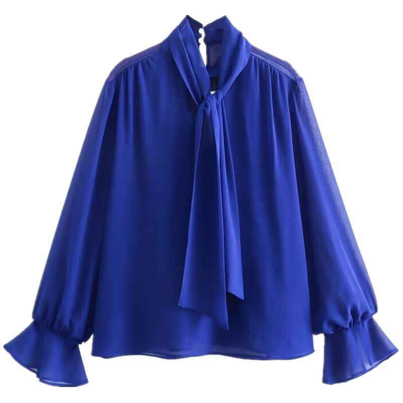 

Fashion Style 2023 Winter New Women s Clothing Elegant Slim Looking Easiest for Match Bowknot Decoration Blouse 3666174 420 Dark blue L