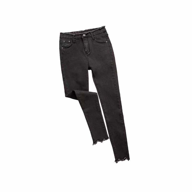 Women's Black High-Waist Skinny Cropped Jeans - Korean Style, Slimming, Versatile, Elastic, Summer 2022