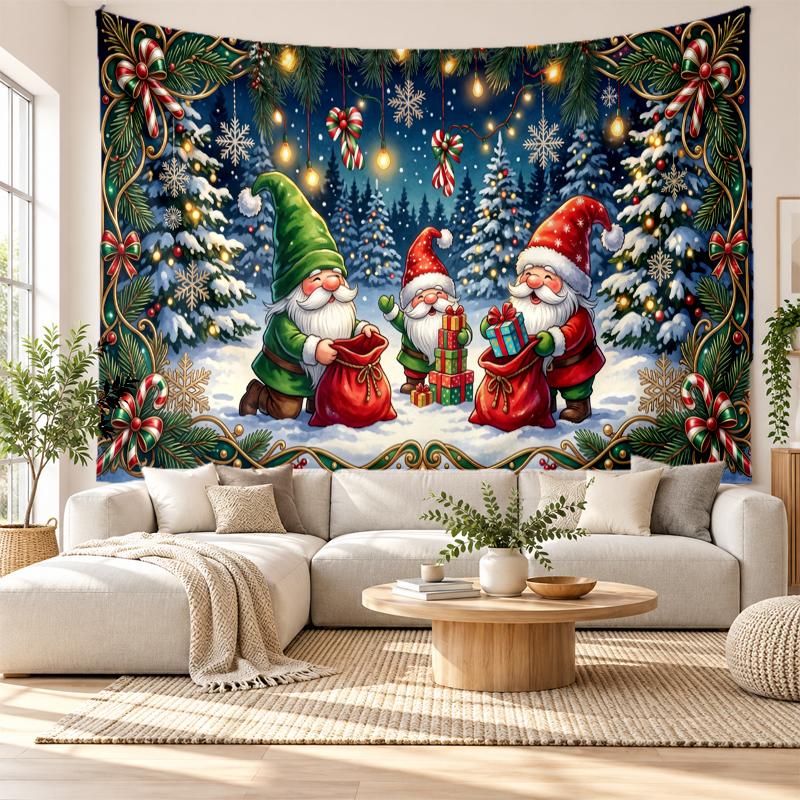 Weihnachtlich bedruckter Wandteppich für Schlafzimmer Wohnzimmer Wanddekoration Feiertagsgeschenk