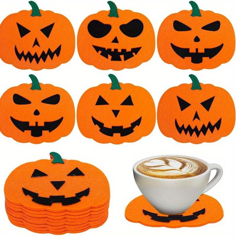 6pcs/set Felt Pumpkin Coaster Halloween Beverage Coaster Orange Black Anti Slip Heat-resistant Coaster Halloween Party Decoration LS