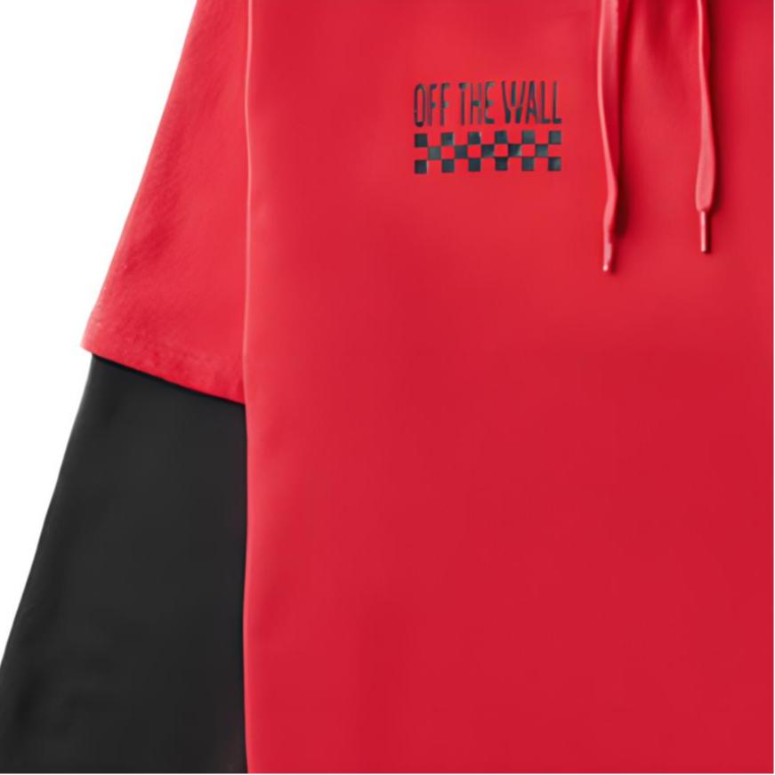 Vans Keep On Trucking Faux Two-Piece Plaid Hoodie Unisex Hoodie Red VN0A48BAIZQ