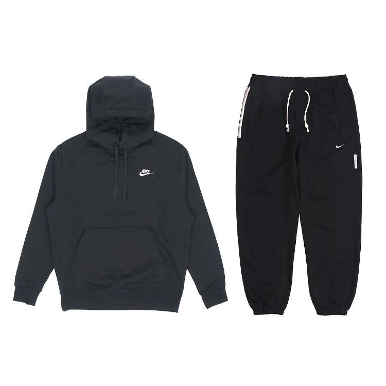 

Nike Однотонный свитер с капюшоном, быстросохнущий, спортивные штаны с манжетами и завязками, повседневный спортивный комплект, мужская спортивная одежда, черный цвет BV2655-010+CK6366-010 S