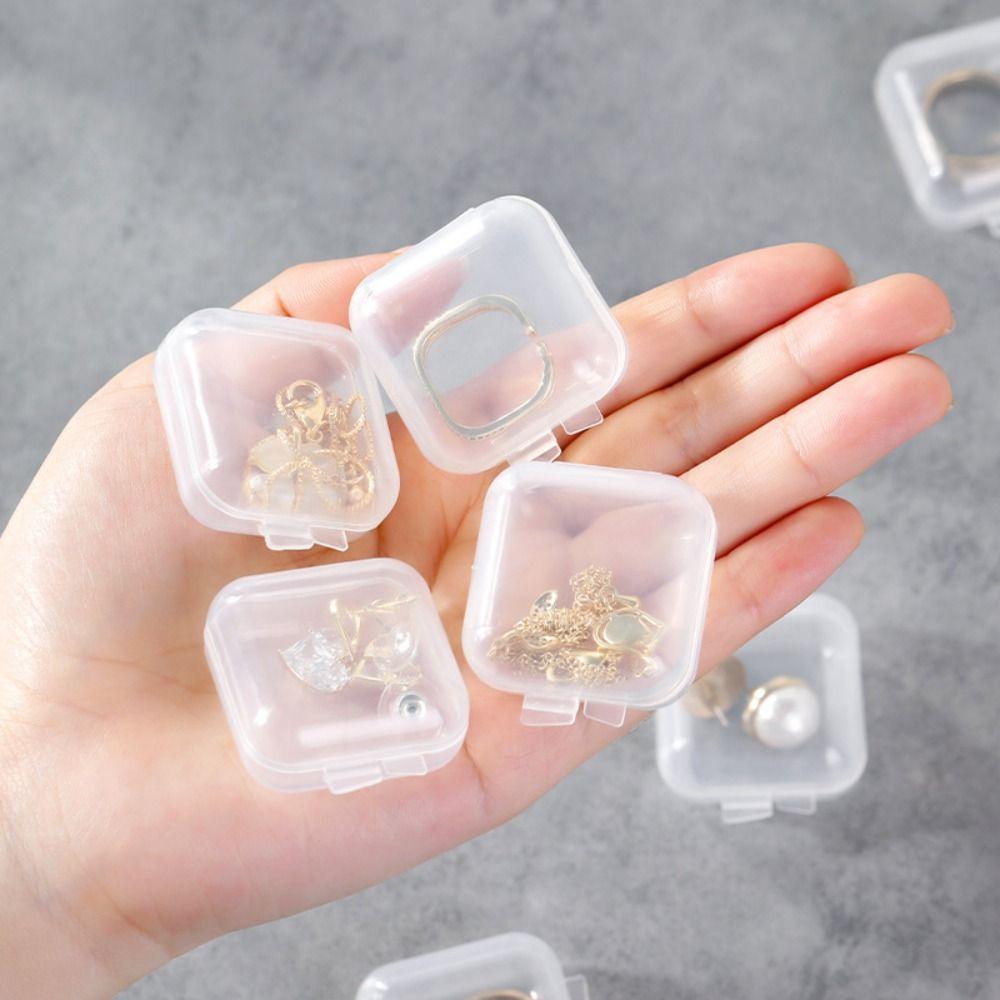 100 Pcs ABS Jewelry Storage Case Transparent Square Plastic Case Mini Storage Box  Finger Ring