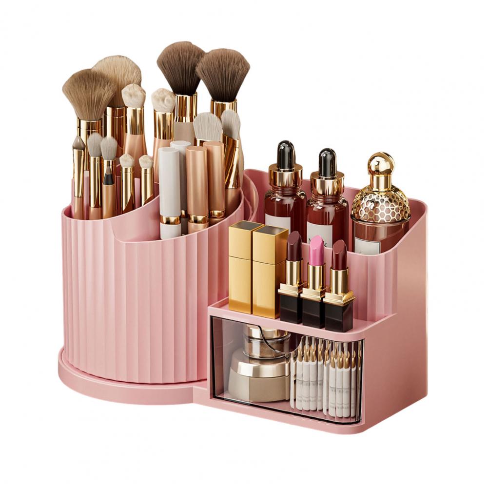 Rotating Makeup Storage 360 Degree Rotating Makeup Organizer with Brush Holder Transparent Cosmetic Storage Box for Skincare