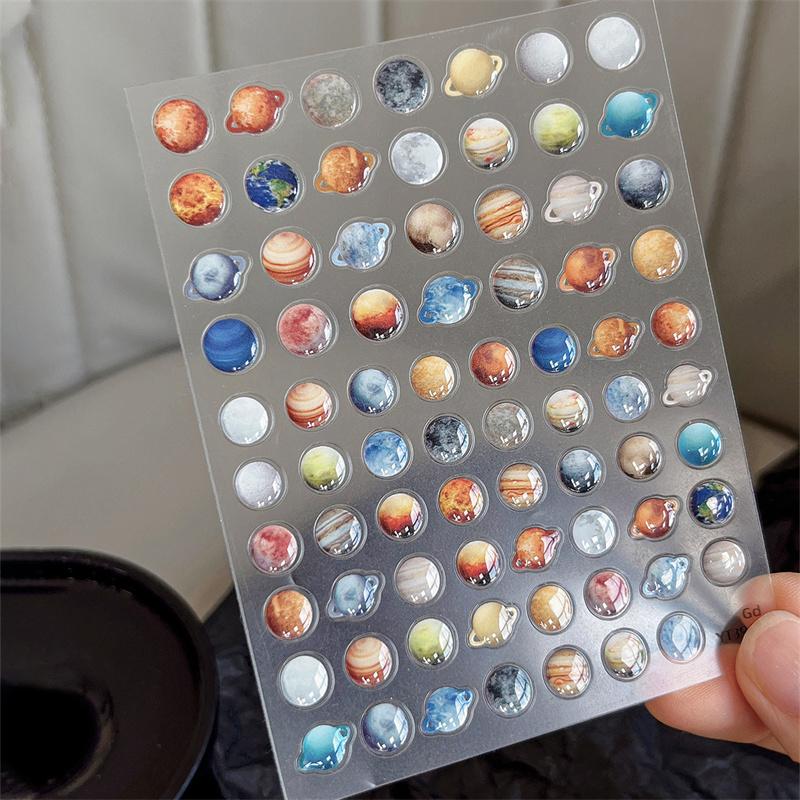 Cute Universe Planet Nail Stickers 3D Star Space Design Slider Press On Nail Decals Nail Art Decoration Manicure Salon Diy