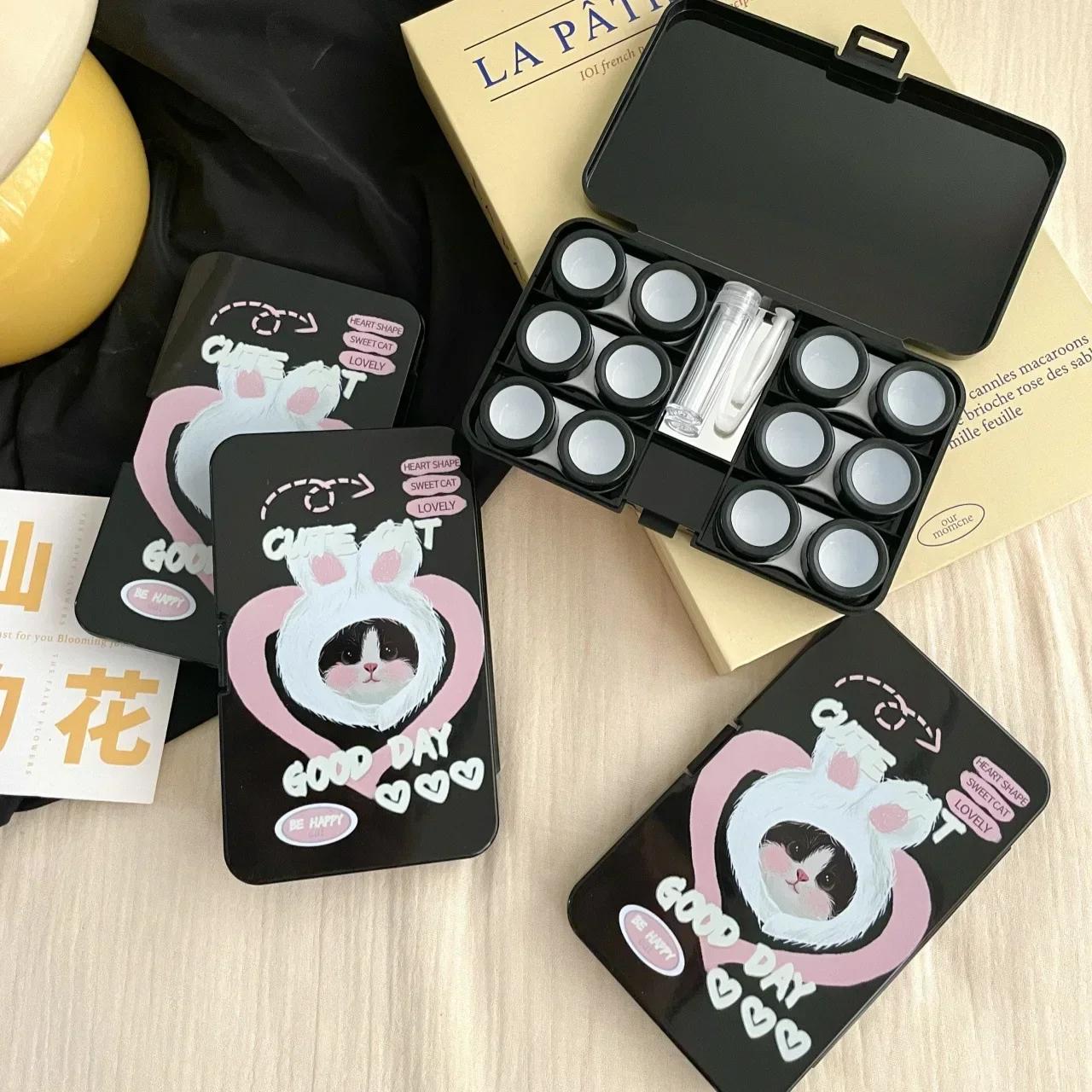6pair/set Cute Cartoon Cat Contact Lens Case Portable Kawaii Eye Contact Travel Holder for Glasses Accessories Contact Solution чёрный