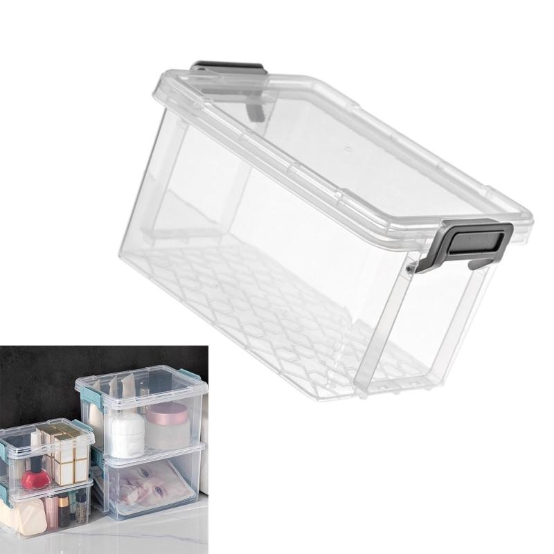 Stackable Storage Box Clear Desktop Organizer Plastic Storage Bins with Lids Office Supplies for Toys Snacks