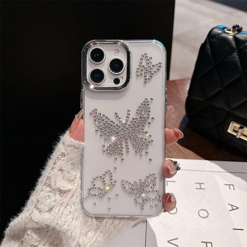 Transparent Rhinestone Mobile Phone Case for IPhone16promax Love for Apple 17 Stars 14pro Butterfly Light Luxury