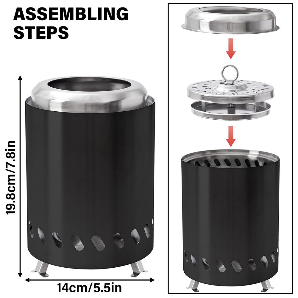 

Бездымный настольный костер из нержавеющей стали, мини-настольный костер для помещений и улицы, настольный костер для кемпинга, улицы и патио чёрный