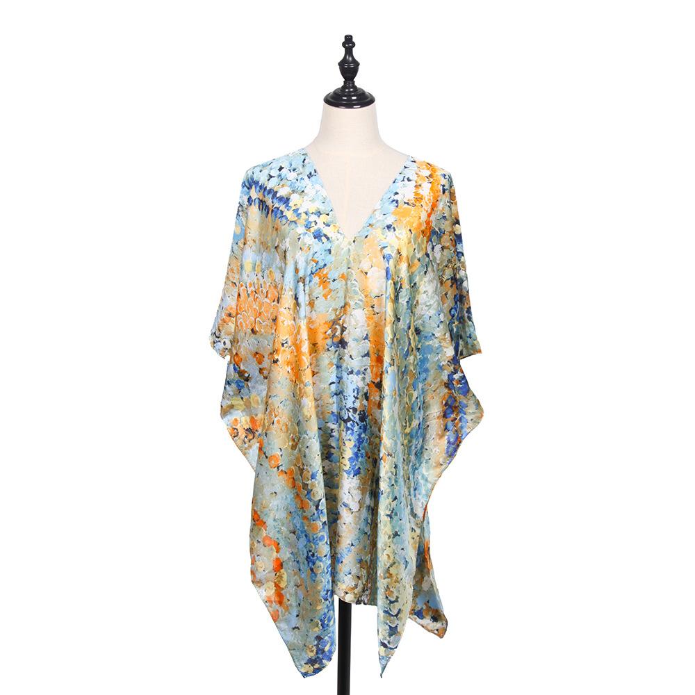 New European and American scarf women's imitation silk soft wavy polka dot shawl beach skirt