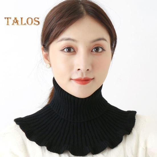 Eșarfă falsă pentru femei, guler înalt, textura cu nervuri, cu volan, guler de tricotat, de culoare solidă, toamnă, iarnă, îngroșat, cald, guler fals