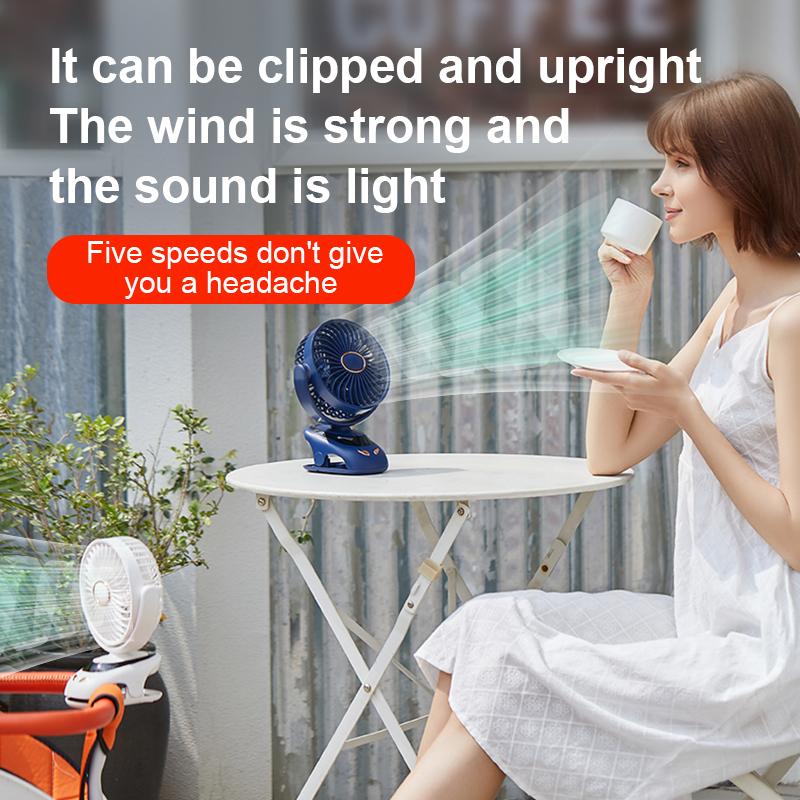 Portable Desktop Wireless Clip-on Electric Fan 6000mAh Battery Outdoor Travel Portable Electric Mini Fan for Baby Stroller Cart