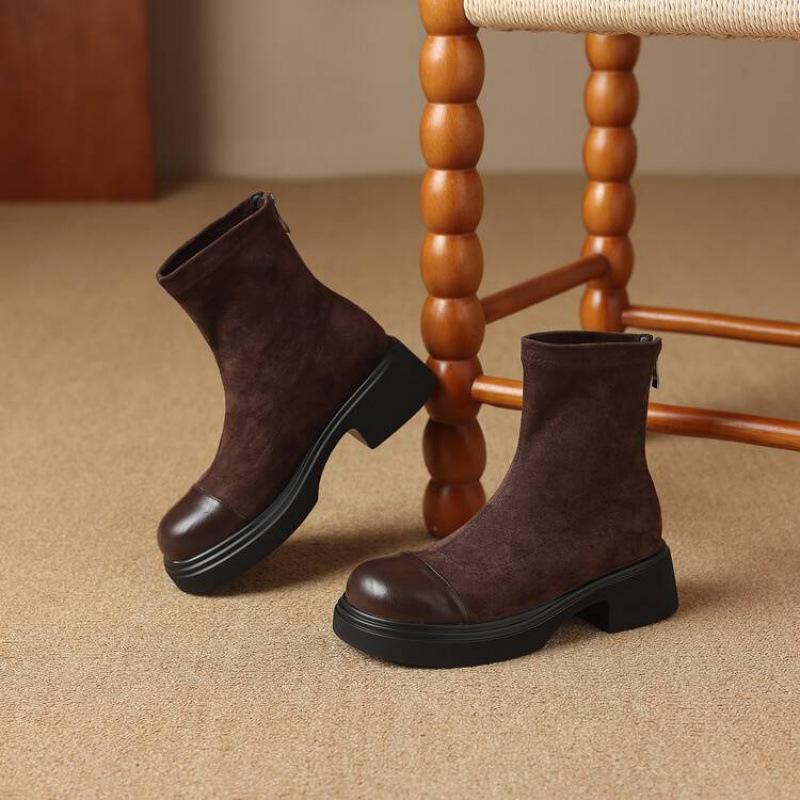 Autumn and winter women's suede Martin boots thick sole non-slip low heel large size medium tube women's boots square and Korean version square head 