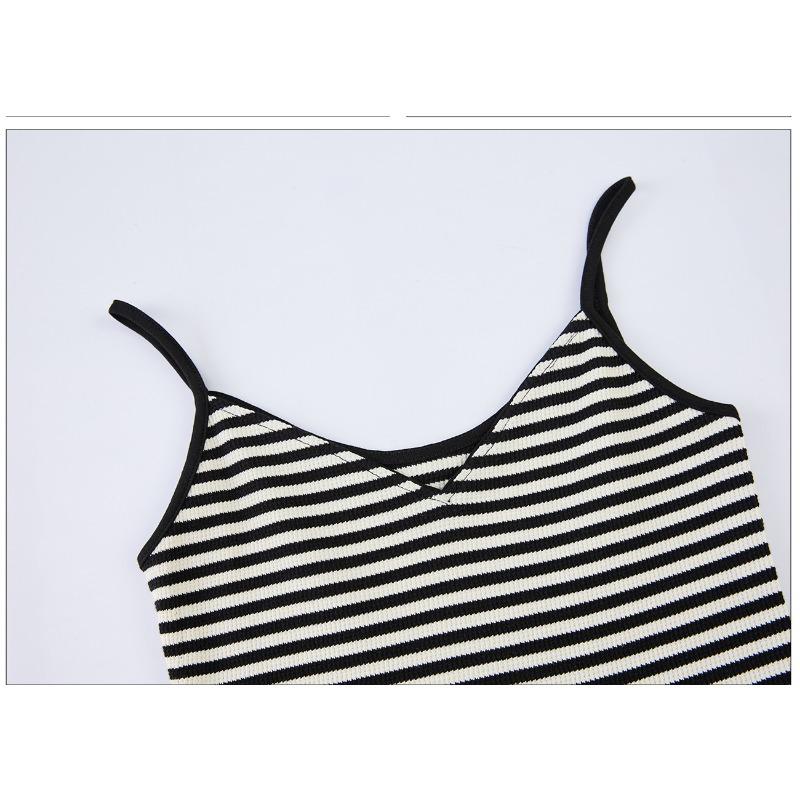 Women's Cotton Striped Camisole Vest Summer New V-neck Sexy Backless Hot Girl Inside Out Sleeveless Tops