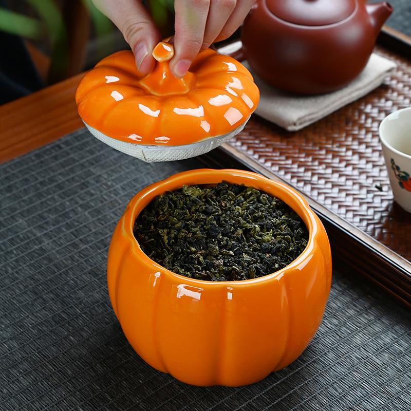 Simulated Pumpkin Tea Jar Ceramic Candy Jar Everything Goes Smoothly Wedding Seal Happy Candy Jar Home Decoration Ornament Gift