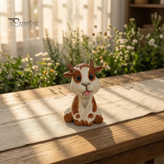 Natural Basswood Animal Ornament Wooden Sheep Figurine, Cute Sculpture, Miniature Desk Decor Rustic Style Tabletop Decoration for Home Office