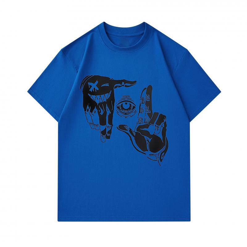 Men's 100% Cotton Short Sleeve O-Neck T-shirt, Creative Hand Gesture One Eye Weird Art Print Casual Comfortable Lightweight Daily Wear Graphic Tee for